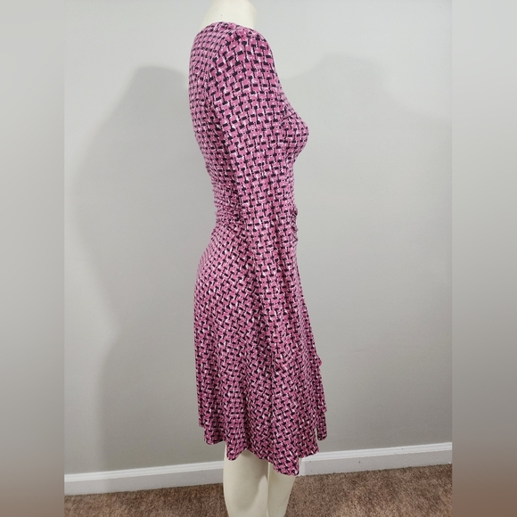 Boden Long Sleeve Belted faux wrap midi dress stretch purple, pink Women's 6P - Picture 4 of 13